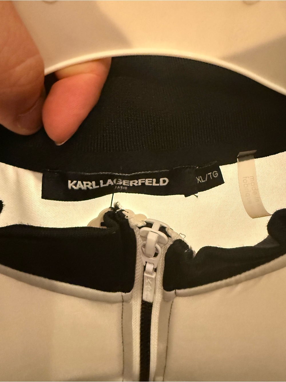 Karl Lagerfeld Black and White Zip-Front Dress Top